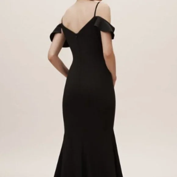 BHLDN Black Ruffled Off-Shoulder Wedding Dress - Picture 2 of 7